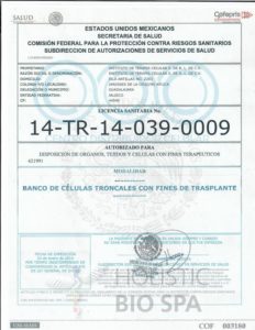 Are stem cells legal? Stamped and signed COFEPRIS Stem Cell Bank Legal Certification in Mexico
