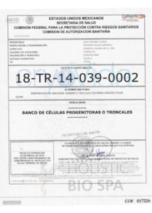 Are stem cells legal? Stamped and signed COFEPRIS Stem Cell Bank Legal Certification in Mexico